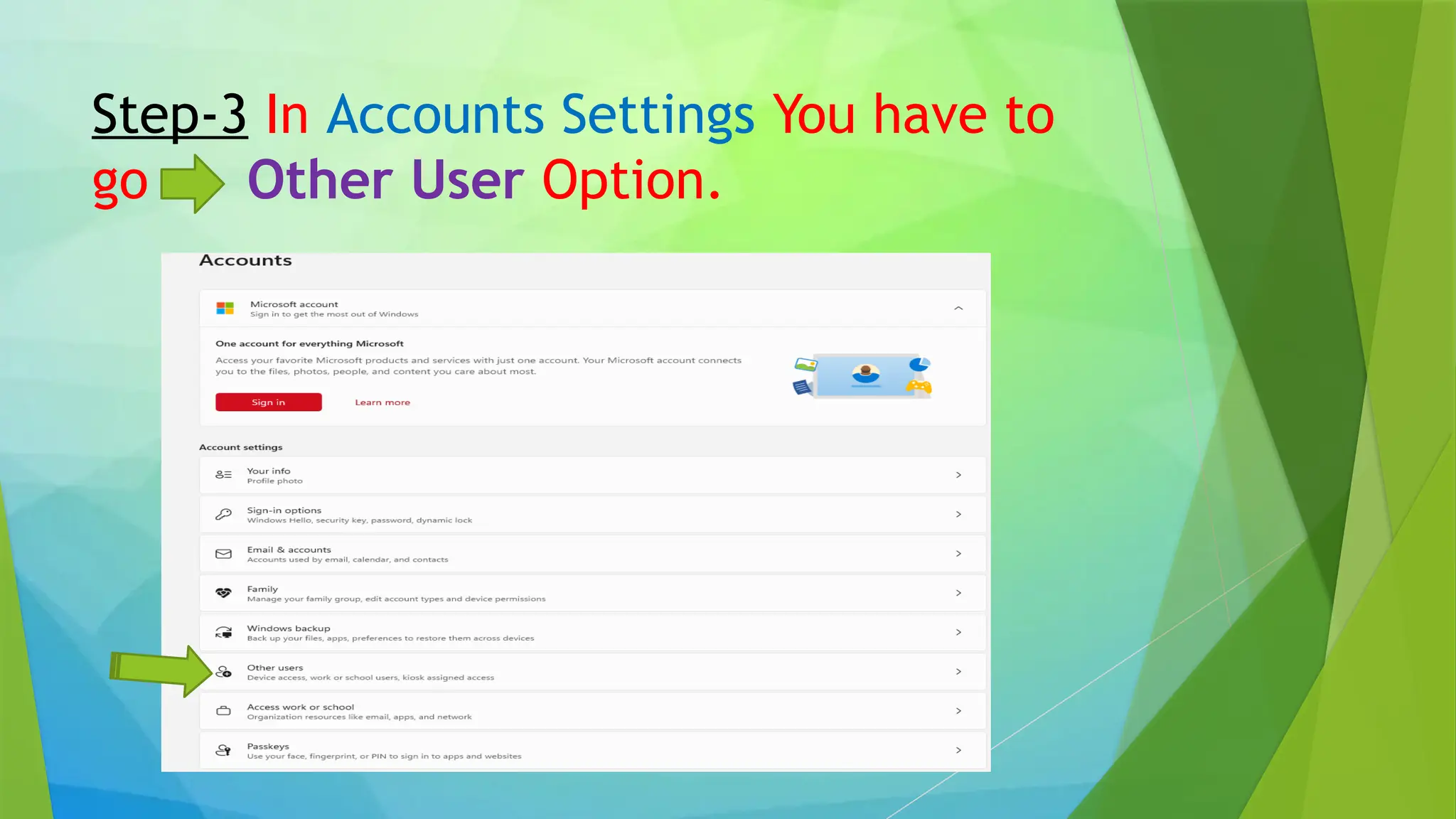 Step-3 In Accounts Settings You have to
go Other User Option.