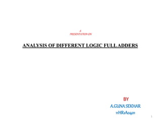 A
PRESENTATIONON
ANALYSIS OF DIFFERENT LOGIC FULLADDERS
BY
A.GUNASEKHAR
11HR1A0401
1
 