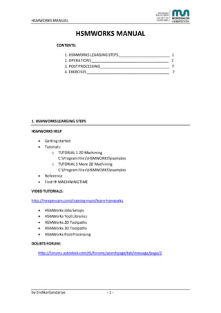 Hsmworks Tutorial HSMWORKS manual | DOCX