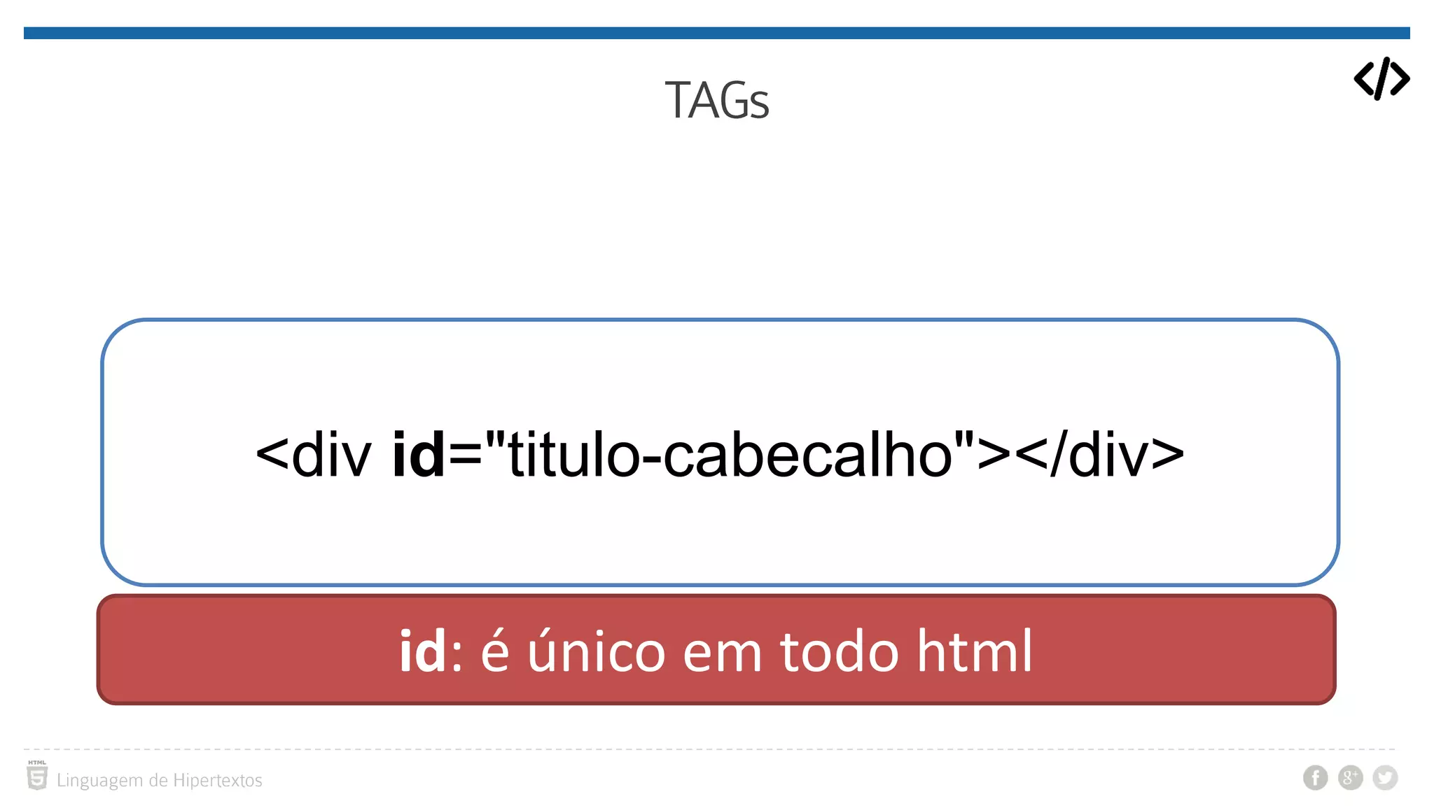 <div id="titulo-cabecalho"></div> id: é único em todo html 