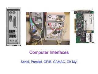 Computer Interfaces
Serial, Parallel, GPIB, CAMAC, Oh My!
 