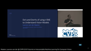 20
Maaten, Laurens van der @ CVPR 2018 Tutorial on Interpretable Machine Learning for Computer Vision.
 