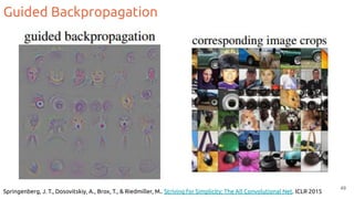 Guided Backpropagation
Springenberg, J. T., Dosovitskiy, A., Brox, T., & Riedmiller, M.. Striving for Simplicity: The All Convolutional Net. ICLR 2015
49
 