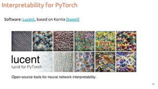 Interpretability for PyTorch
75
Software: Lucent, based on Kornia [tweet]
 