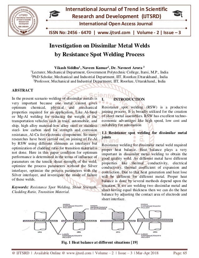 Investigation On Dissimilar Metal Welds By Resistance Spot Welding Pr