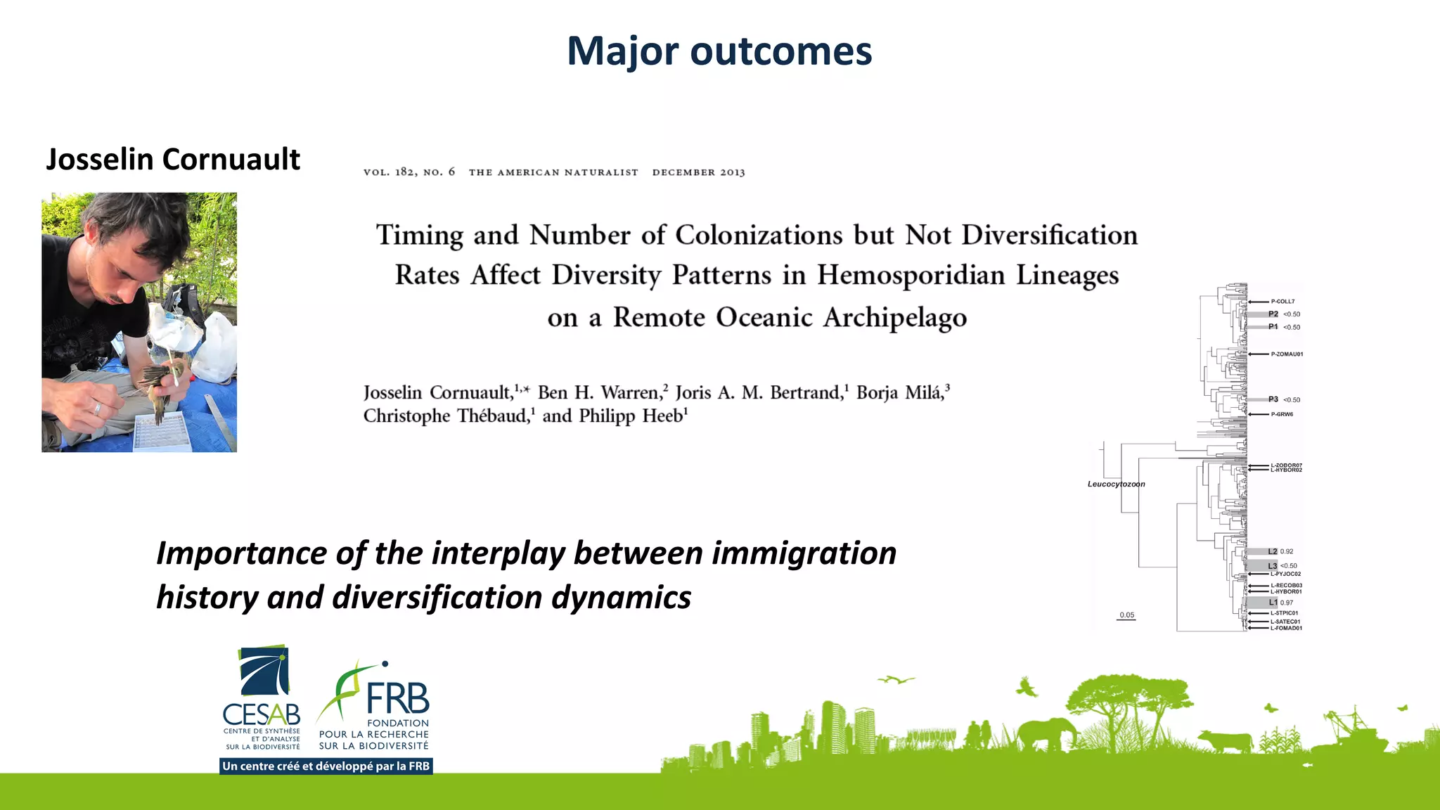 Importance	of	the	interplay	between	immigration	
history	and	diversification	dynamics	
Major	outcomes
Josselin	Cornuault
 