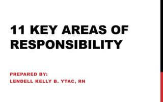 11 KEY AREAS OF
RESPONSIBILITY
PREPARED BY:
LENDELL KELLY B. YTAC, RN
 