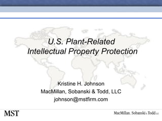 U.S. Plant-Related  Intellectual Property Protection Kristine H. Johnson MacMillan, Sobanski & Todd, LLC [email_address] 