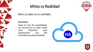Mitos vs Realidad
Mito: La nube no es confiable
Realidad:
 