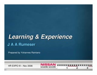 Learning & Experience
J A A Rumeser
Prepared by Yohannes Ramiano




HR EXPO III – Nov 2008
 