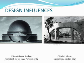 Étienne-Louis Boullée:
Cenotaph for Sir Isaac Newton, 1784
Claude Ledoux:
Design for a Bridge, 1847
DESIGN INFLUENCES
 