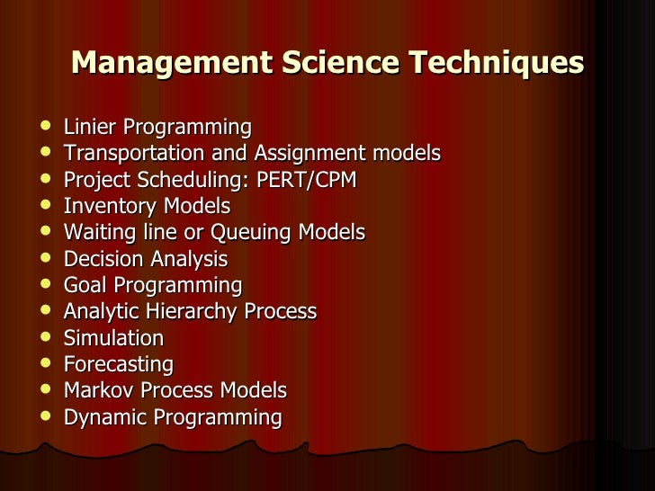 Management Science Models And Techniques – VYGEZ