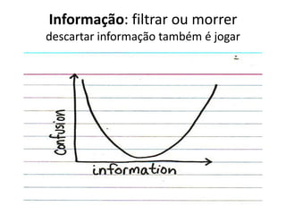 Informação: filtrar ou morrer
descartar informação também é jogar
 