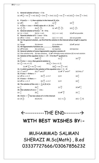 FSC part1 Math MCQS - | PDF