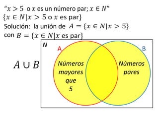 Solución:  la unión de                                      con NABNúmerosmayoresque5Númerospares