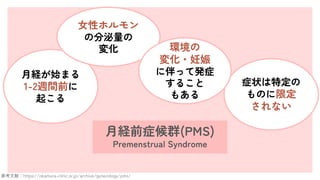 ½Uǰ֢Ⱥ(PMS)
Premenstrual Syndrome
½Uʼޤ
1-2Lgǰ
𤳤
֢״ض
Τ޶
ʤ
Ůԥۥ
η
仯 h
仯?
˰äưk֢
뤳
⤢
οףhttps://okamura-clinic.or.jp/archive/gynecology/pms/
 