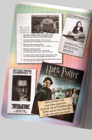 Ml 7. 9.06
G r o s s c r S a a i
20.00 U h r
C h o r U N D O r c h e s t e r d e s
B o l s c h o i-T h e a t e r s M o s k a u
TATJANA ERASTOWA M e z z o s o p r a n
ALEXANDER LäSAREW M u s i k a l i s c h e L e i t u n g
S e r g e j R a c h m a n in o w
S I N F O N IE N R . 2 E -M O L L O P. 2 7 ( 1 9 0 7 )
S e r g e j P r o k o f j e w
A L E X A N D E R N E W S K I OP. 7 8 ( 1 9 3 9 )
Für M ez zo so p ran . C h o r un d O rch e ster
In Z u s a m m e n a r b e it m it d e r T e le m e d la Film -
un d F e rn s e h p ro d u k tlo n g e s e llsc h a ft m bH
M it fre u n d lic h e r U n terstü tzu n g d e r G e s e lls c h a ft
d e r F re u n d e d e r A lten O per
MrfSCHESTOEÄTCR
MG
 