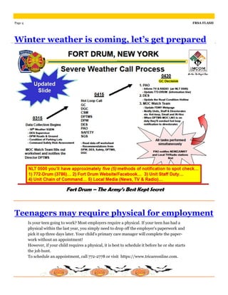 Page 4                                                                                                   FRSA FLASH




Winter weather is coming, let’s get prepared




Teenagers may require physical for employment
         Is your teen going to work? Most employers require a physical. If your teen has had a
         physical within the last year, you simply need to drop off the employer's paperwork and
         pick it up three days later. Your child's primary care manager will complete the paper-
         work without an appointment!
         However, if your child requires a physical, it is best to schedule it before he or she starts
         the job hunt.
         To schedule an appointment, call 772-2778 or visit https://www.tricareonline.com.
 