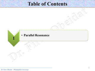Dr. Firas Obeidat – Philadelphia University
2
1
• Parallel Resonance
Table of Contents
 