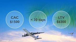 parkbench.com | angel.co/parkbench 11
CAC
$1500
LTV
$6300
< 30 days
 