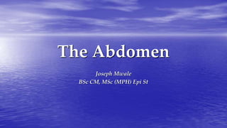 The Abdomen
Joseph Mwale
BSc CM, MSc (MPH) Epi St
 