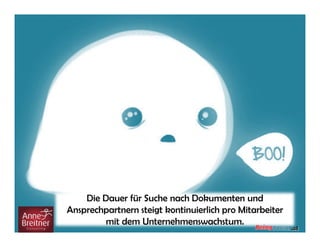 Die Dauer für Suche nach Dokumenten und
Ansprechpartnern steigt kontinuierlich pro Mitarbeiter
mit dem Unternehmenswachstum.

 