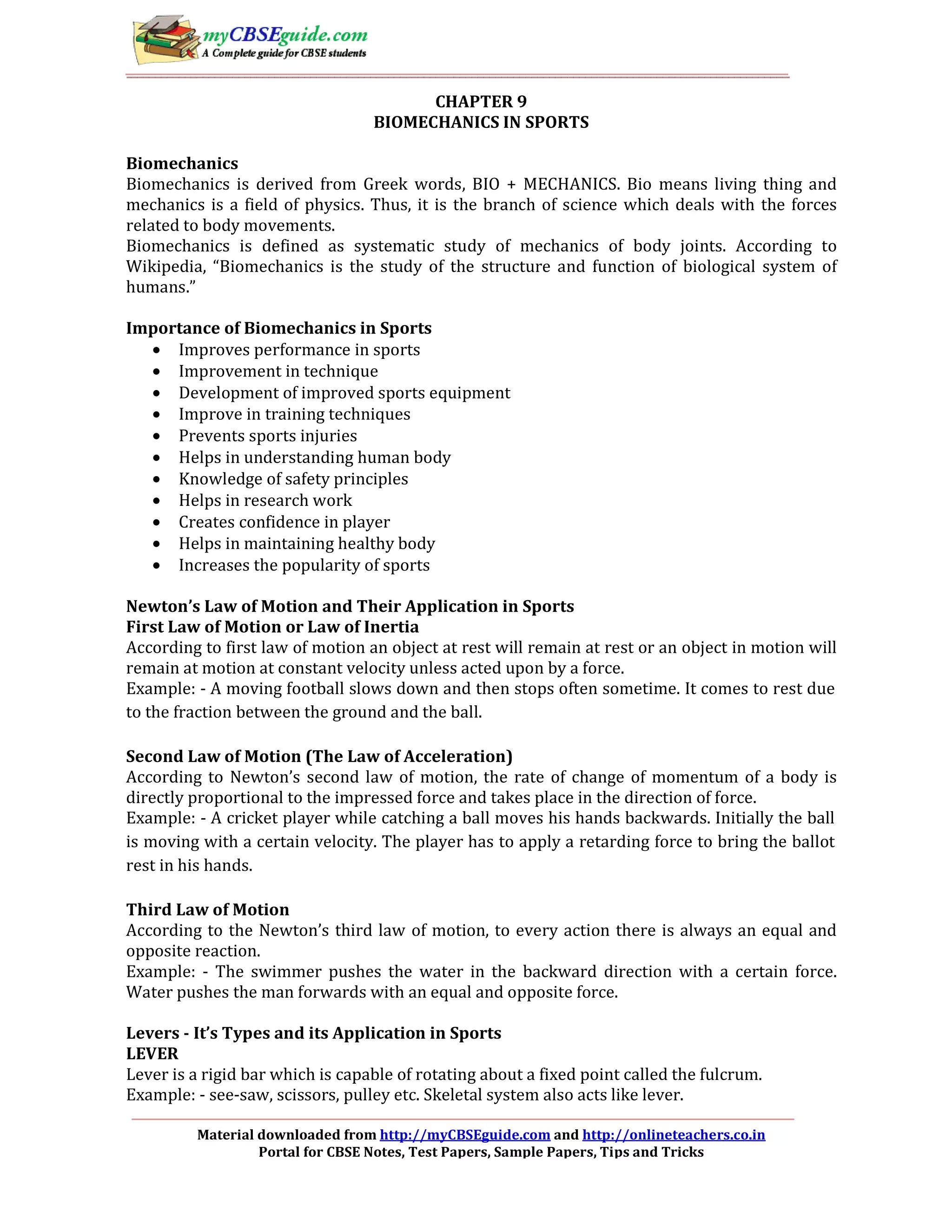 11 physical education_keynotes_ch09_biomechanics_in_sports | PDF