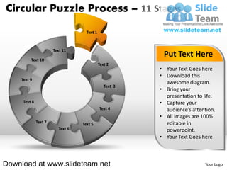 11 pieces pie chart circular puzzle with hole in center process ...