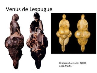 Venus de Lespugue Realizada hace unos 22000 años. Marfil. 