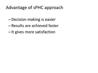 Advantage of sPHC approach
–Decision making is easier
–Results are achieved faster
–It gives more satisfaction
 