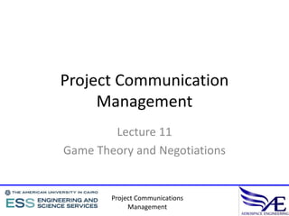 Game Theory and Conflict
Mohammad Tawfik
#WikiCourses
http://WikiCourses.WikiSpaces.com
Game Theory and Conflict
Based on: “Games People Play”
By Prof. Scott Stevens
The Teaching Company
 