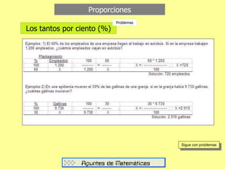Proporciones
Los tantos por ciento (%)
Problemas
Sigue con problemas
 