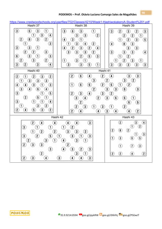 PODEMOS – Prof. Otávio Luciano Camargo Sales de Magalhães
35.9.9214.0594 goo.gl/pjykRW goo.gl/JD6Vhj goo.gl/PSGwJT
98
https://www.crestwoodschools.org/userfiles/702/Classes/4210/Week1-HashiwokakeroA-Student%201.pdf
Hashi 37 Hashi 38 Hashi 39
Hashi 40 Hashi 41
Hashi 42 Hashi 43
 
