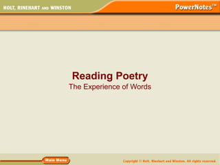 Reading Poetry
The Experience of Words
 
