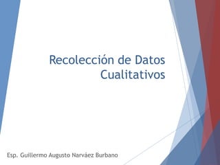 Recolección de Datos
Cualitativos
Esp. Guillermo Augusto Narváez Burbano
 