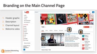 Branding on the Main Channel Page
10
1. Header graphic
2. Description
3. Channel layout
4. Welcome video
 