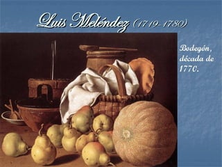 J. H. FragonardJ. H. Fragonard (1732-1806)(1732-1806)
 Fue discípulo de Boucher (y, antes, de Chardin, un
“luminista” o pintor barroquizante que buscaba los efectos de
un punto de luz en el cuadro) y de Charles Andrée van Loo
(otro pintor rococó). También le influyó el italiano J. B.
Tiépolo.
 Como Boucher, disfrutó del beneplácito de Luis XV y es
para éste que pinta las “escenas galantes” que tanto
gustaban al rey. También ejecutó obras para otros (y otras)
aristócratas
 La revolución, al liquidar el Antiguo Régimen, cerró
también el gusto por su obra, a pesar de adelantar algunos
asuntos “románticos”: amor a escondidas, arrebatos...
 