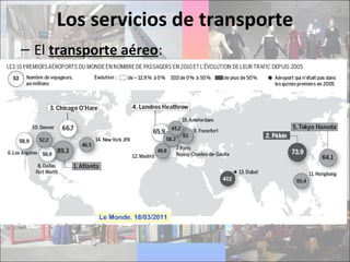 Los servicios de transporte
– El transporte aéreo:
 