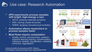 Use case: Research Automation
• APS experiments process samples
with bright, high-energy x-rays
– XPCS: studying materials...