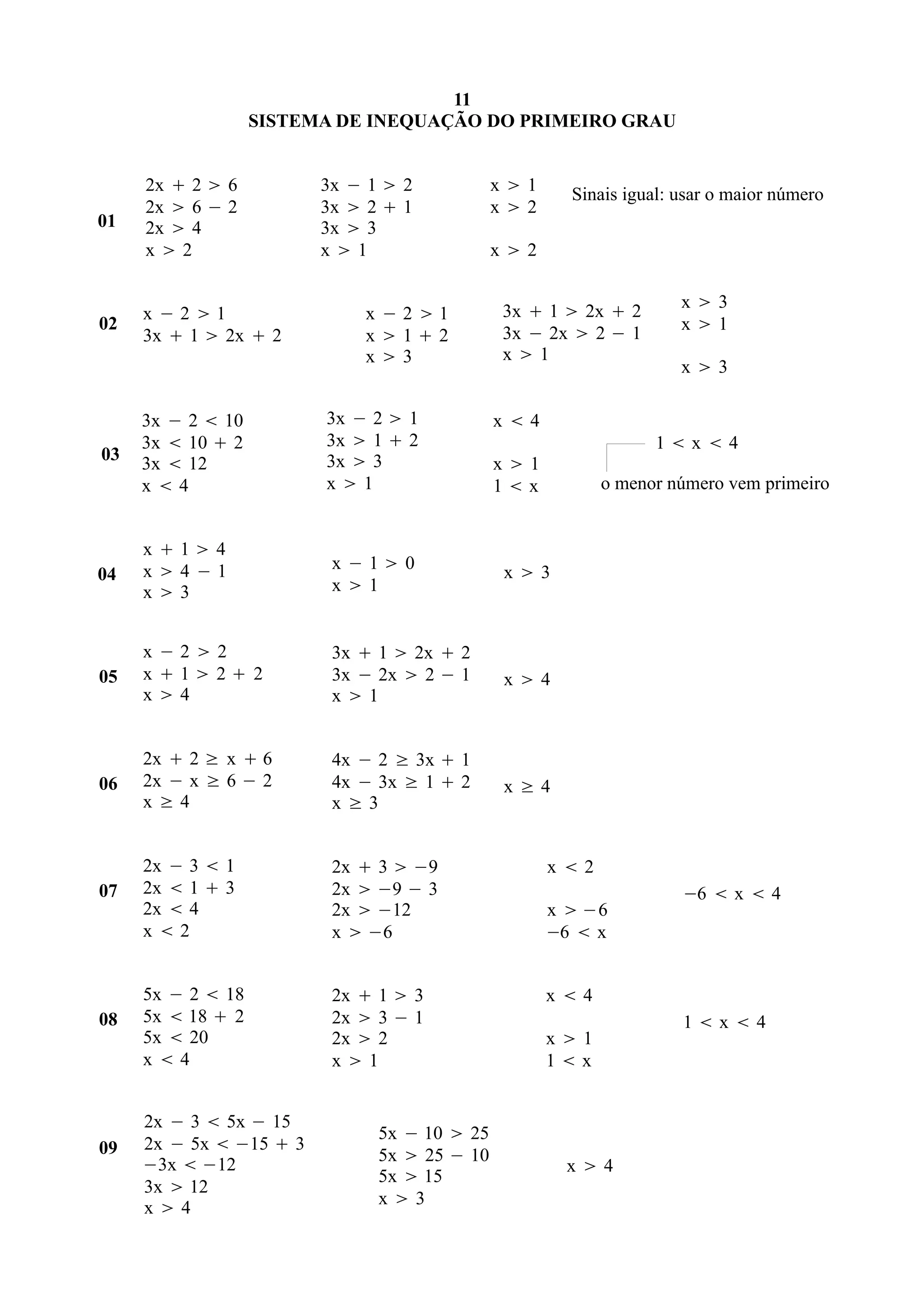 11 sistema de inequação do primeiro grau | PDF
