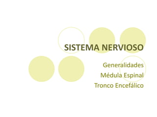SISTEMA NERVIOSO Generalidades Médula Espinal Tronco Encefálico 