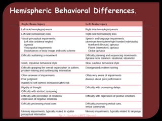 Hemispheric Behavioral Differences.
Dr. L. Surbala (MPT Neuro)
 