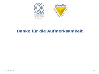 Danke für die Aufmerksamkeit
12.04.2012 20
 