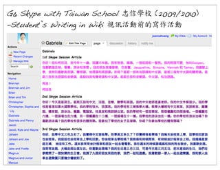 G6 Skype with Taiwan School 忠信學校 (2009/2010)
-Student’s Writing in Wiki 視訊活動前的寫作活動

 