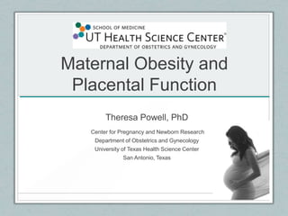 Maternal Obesity and
Placental Function
Theresa Powell, PhD
Center for Pregnancy and Newborn Research
Department of Obstetrics and Gynecology
University of Texas Health Science Center
San Antonio, Texas
 