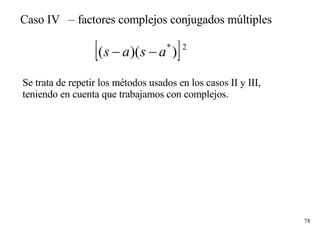 Se trata de repetir los métodos usados en los casos II y III, teniendo en cuenta que trabajamos con complejos. Caso IV  – factores complejos conjugados múltiples 