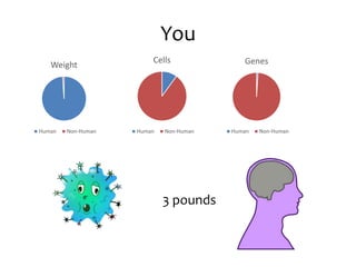 You
Weight
Human Non-Human
Cells
Human Non-Human
Genes
Human Non-Human
3 pounds
 