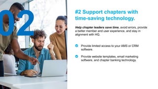 Help chapter leaders save time, avoid errors, provide
a better member and user experience, and stay in
alignment with HQ.
...