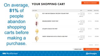 On average,
81% of
people
abandon
shopping
carts before
making a
purchase.
 