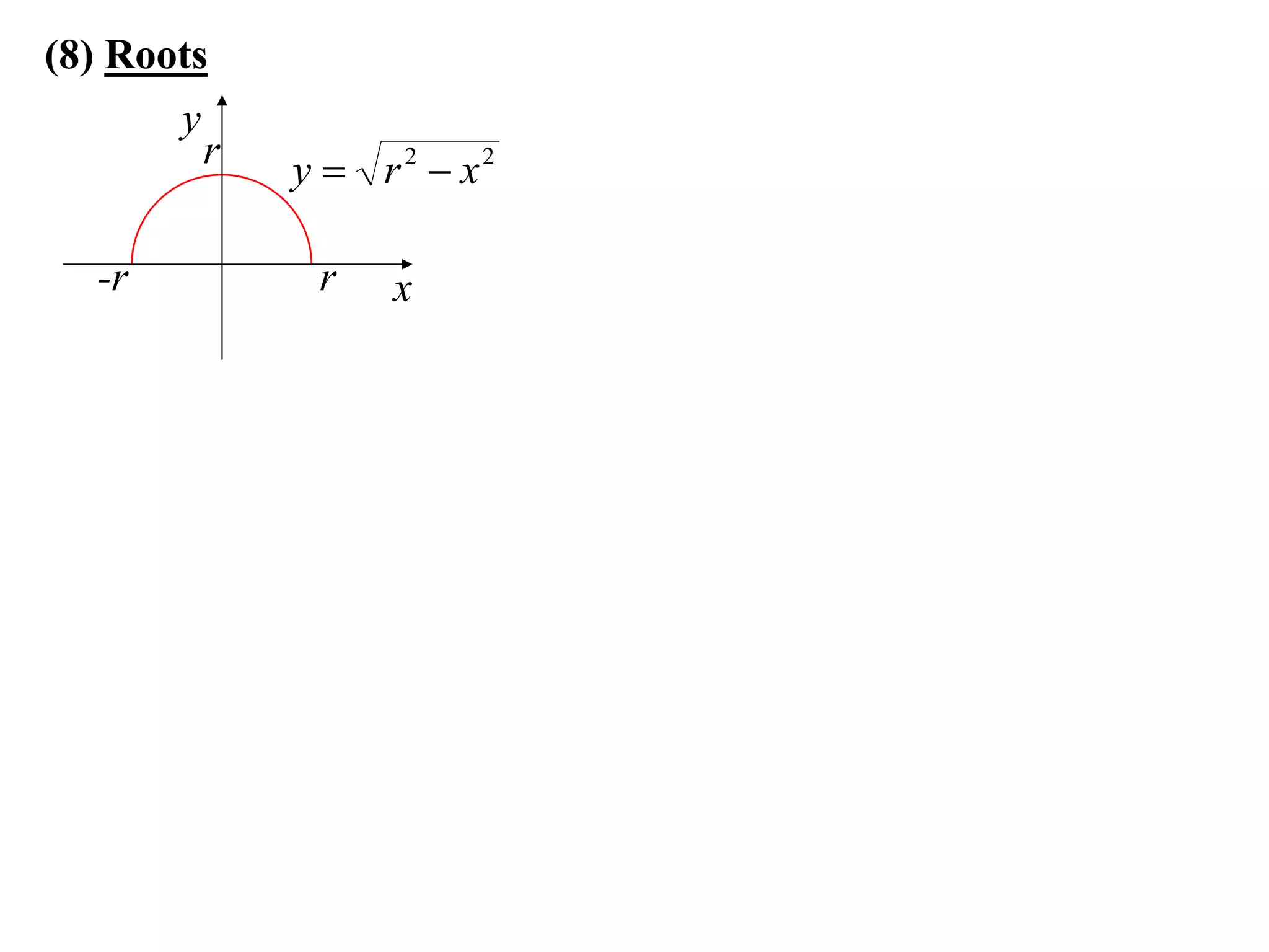 (8) Roots
       y
         r   y  r 2  x2

   -r         r    x
 